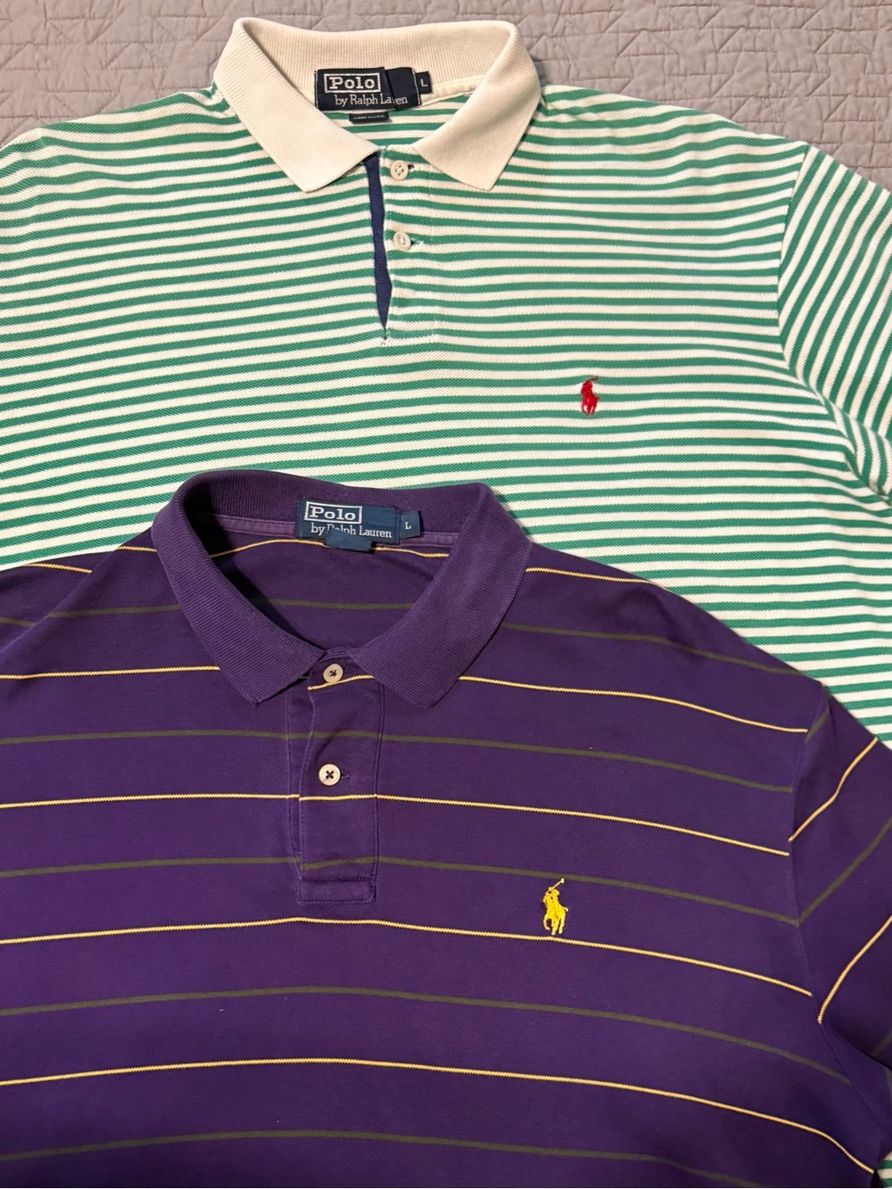 Vintage Polo Ralph Lauren Men's Large Short Sleeve Shirts Green Purple Stripes